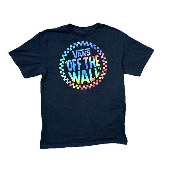 Vans Boys XL Black Tie Dye Checkerboard 66 Logo T-Shirt Skater Cali Style EUC - Picture 1 of 4